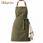 Melqaviso Premium Washed Canvas Kitchen Apron – Sage Green with Brass Hardware & Divided Pockets