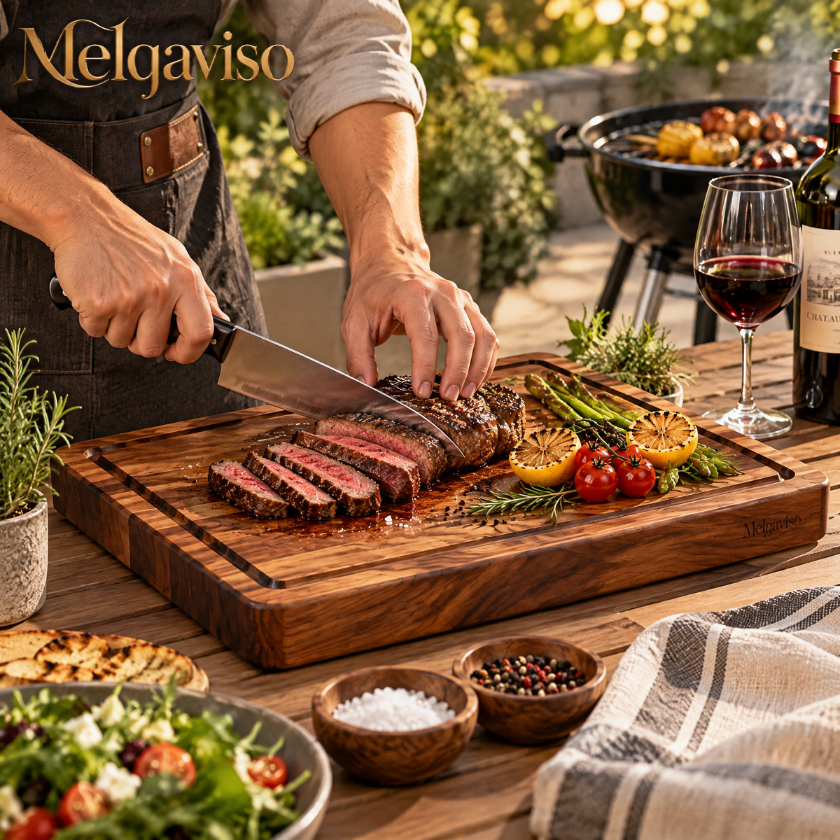 Melqaviso Artisan Solid Oak Cutting & Charcuterie Board Set with Handles & Juice Grooves