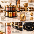 Melqaviso 2-Tier Countertop Spice Rack with 12 Glass Jars & Brushed Gold Lids