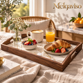 Melqaviso Luxury Marble & Solid Walnut Serving Tray with Handles, Decorative Breakfast & Ottoman Platter