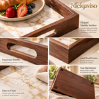 Melqaviso Luxury Marble & Solid Walnut Serving Tray with Handles, Decorative Breakfast & Ottoman Platter