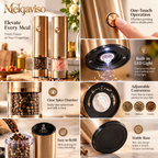 Melqaviso Electric Salt and Pepper Grinder Set – Luxury One-Touch Automatic Spice Mill with Warm LED Light (Champagne Gold & Midnight Navy, Set of 2)