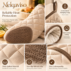 Melqaviso Quilted Canvas Oven Mitts with Leather Trim – Heat Resistant Luxury Kitchen Gloves for Baking & Cooking (Set of 2, Oat Cream)